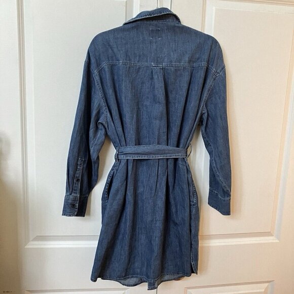 NWT Gap Oversize Belted Shirt Dress Womens S Medium Wash Mini Denim - Picture 7 of 10
